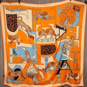 Stylish 100% Silk Orange Leopard Print Scarf - 48" x 48"